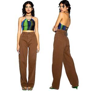Motel Rocks Denim Parallel Jeans Rich Brown Size XXS